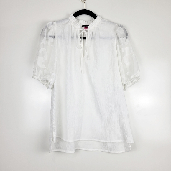 NWT Vince Camuto Falling For Florals Puff Sleeve Top Lace Ruffled New Ivory Sz M - Picture 2 of 11